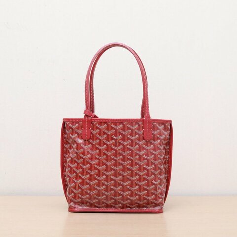 GOYARD Anjou雙面購物袋Mini20紅色牛皮/PVC銀扣牛皮PVC肩背包