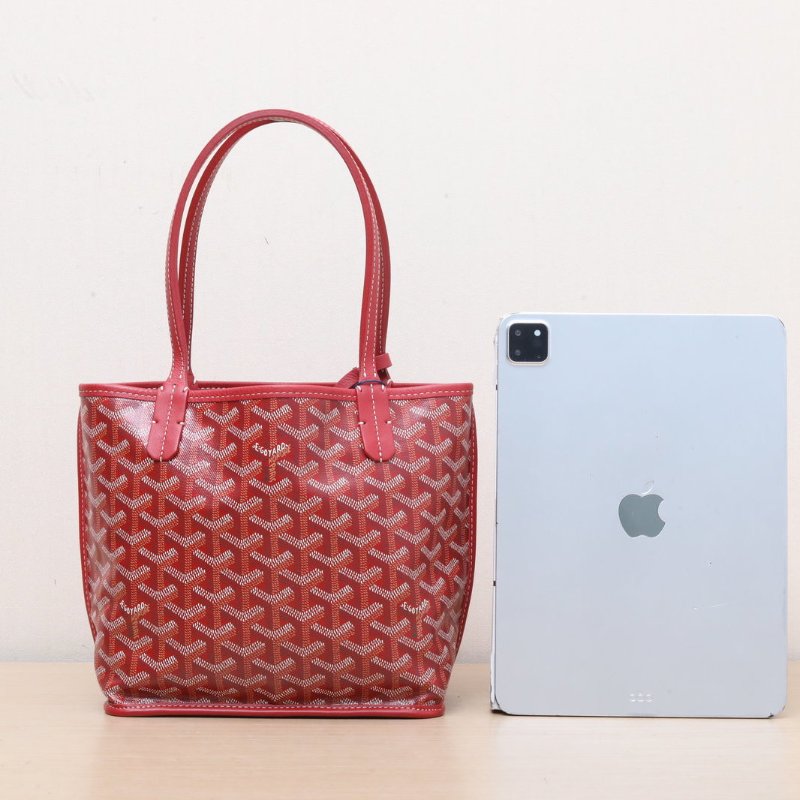 GOYARD Anjou雙面購物袋Mini20紅色牛皮/PVC銀扣牛皮PVC肩背包-1