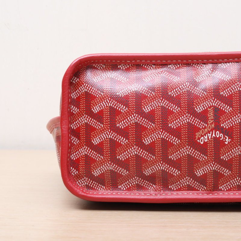 GOYARD Anjou雙面購物袋Mini20紅色牛皮/PVC銀扣牛皮PVC肩背包-2