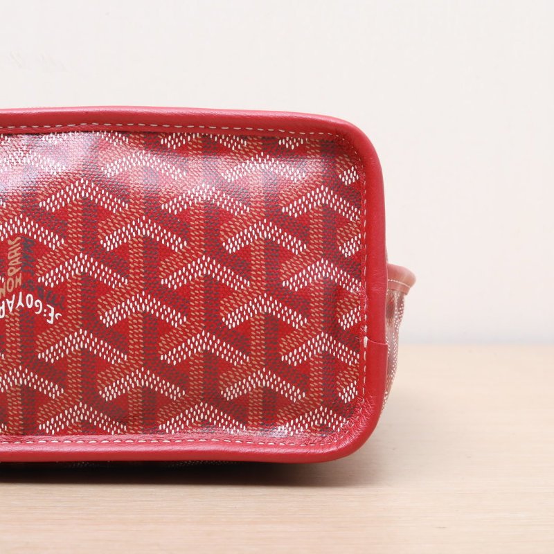 GOYARD Anjou雙面購物袋Mini20紅色牛皮/PVC銀扣牛皮PVC肩背包-3