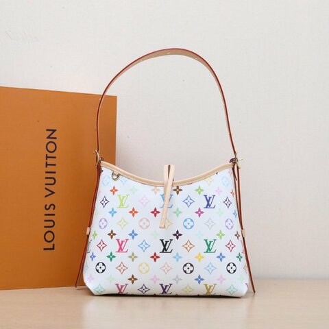LOUIS VUITTON CARRYALL村上隆聯名小號29白三彩白三彩PVC金扣晶片肩背包