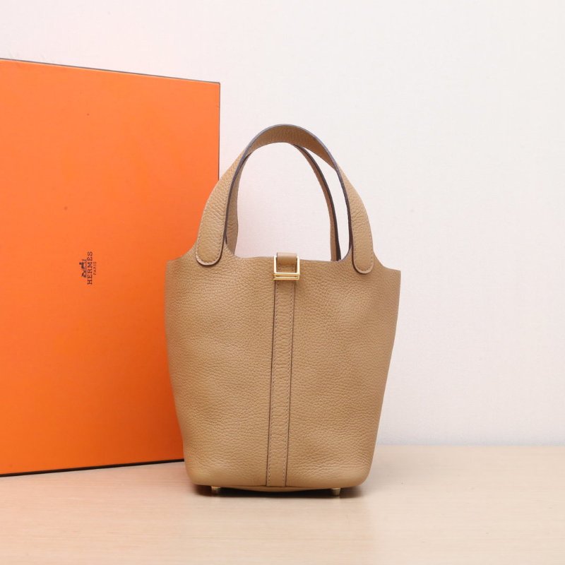 HERMES Picotin菜籃子184B新餅乾色TC皮Z刻金扣肩背包-0