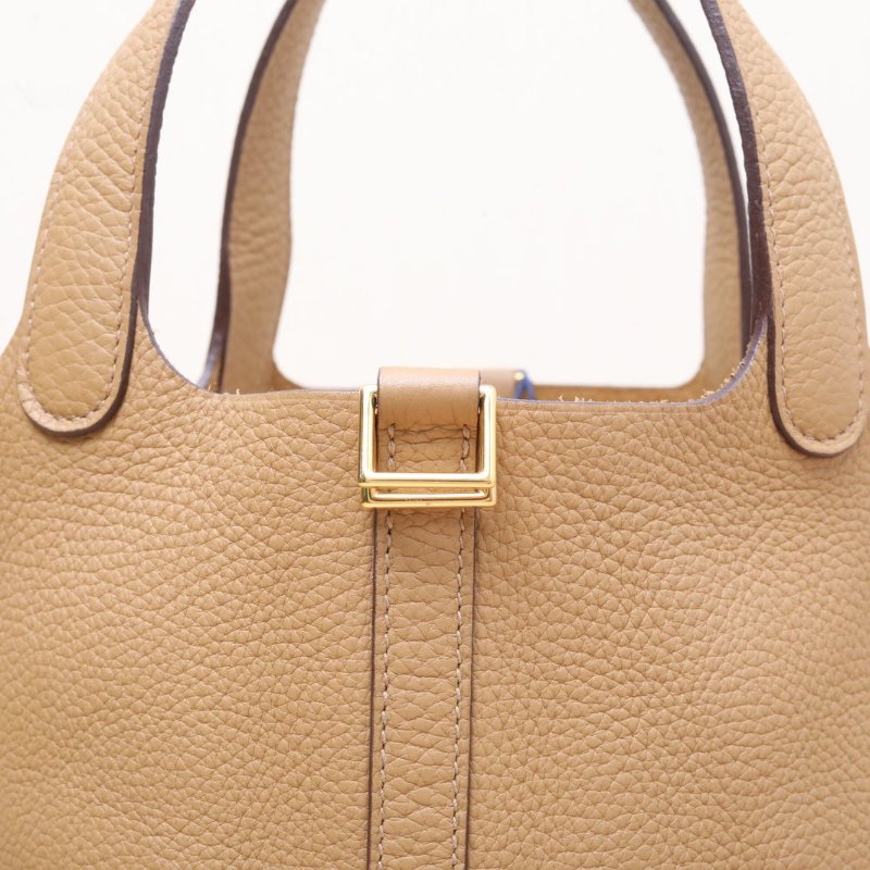 HERMES Picotin菜籃子184B新餅乾色TC皮Z刻金扣肩背包-4