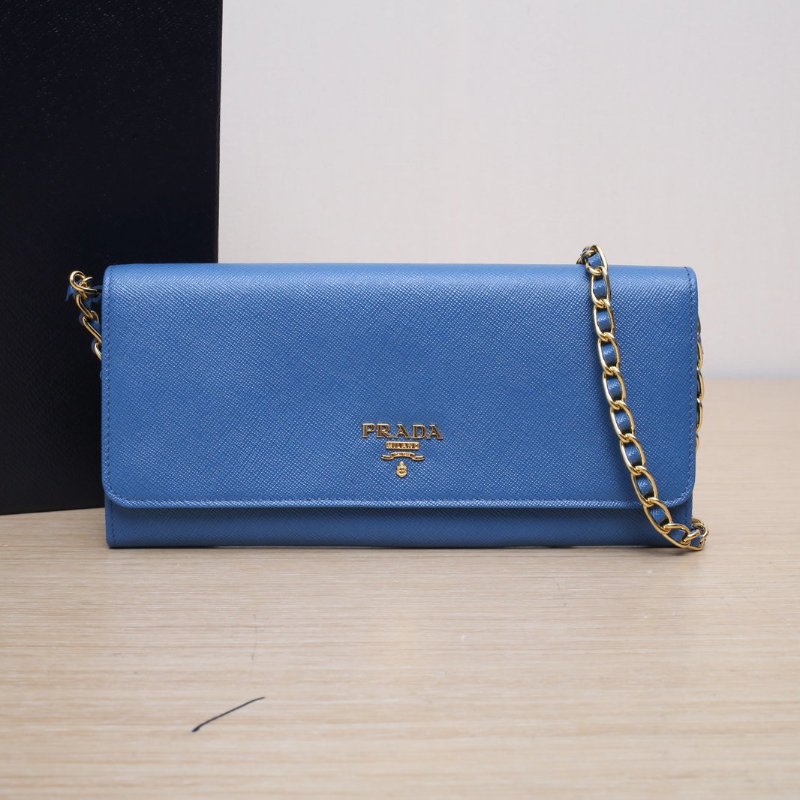 PRADA 藍色牛皮woc肩背包-0