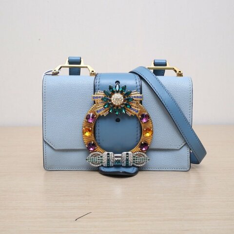 MIU MIU 藍色山羊皮鑽扣斜挎包肩背包