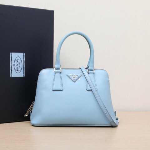 PRADA tophandle貝殼包小號藍色牛皮肩背包
