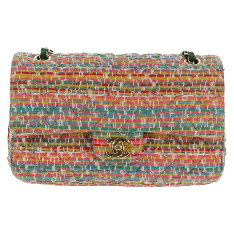 【日本直送】香奈兒雙蓋絎縫25鏈條包，斜紋軟呢布料，多色金色雙C標誌，貨號142314M-12