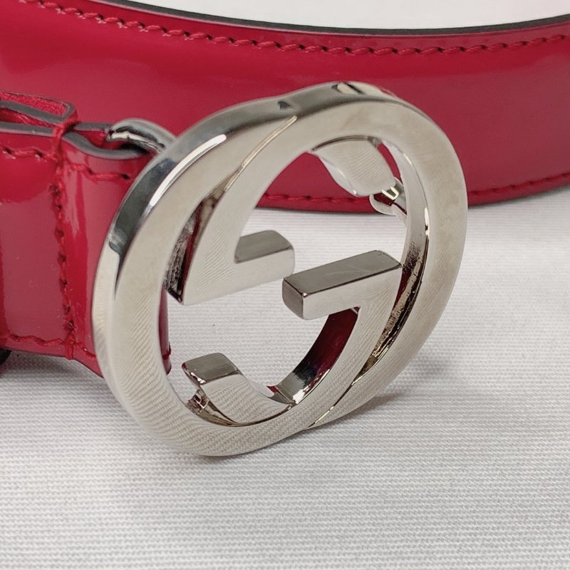 GUCCI 桃色亮漆皮板扣皮帶-2