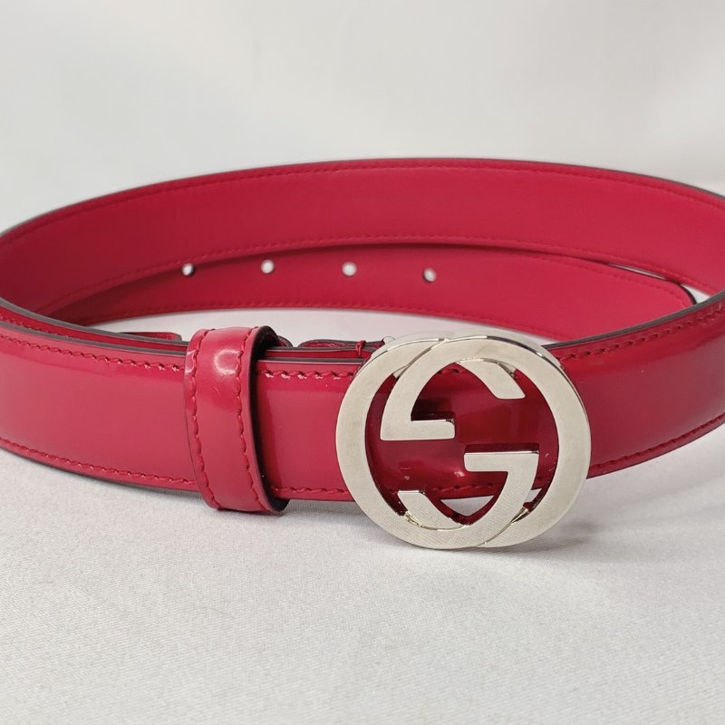 GUCCI 桃色亮漆皮板扣皮帶-6
