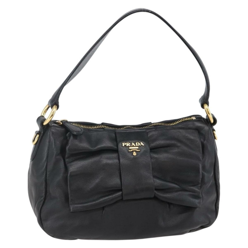 【日本直送】PRADA 手提包 皮革 黑金色 正品 135316V-0