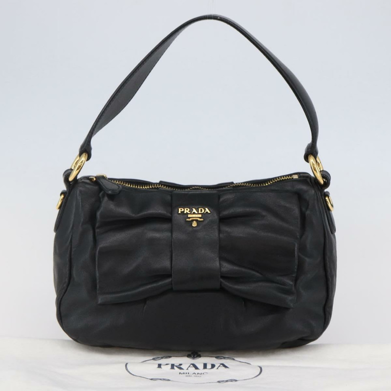【日本直送】PRADA 手提包 皮革 黑金色 正品 135316V-11