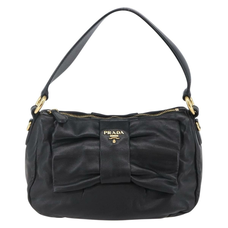 【日本直送】PRADA 手提包 皮革 黑金色 正品 135316V-12