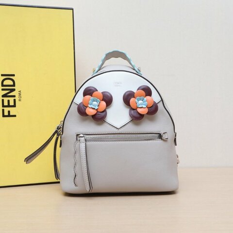 FENDI 拼色牛皮全皮花朵雙肩包肩背包
