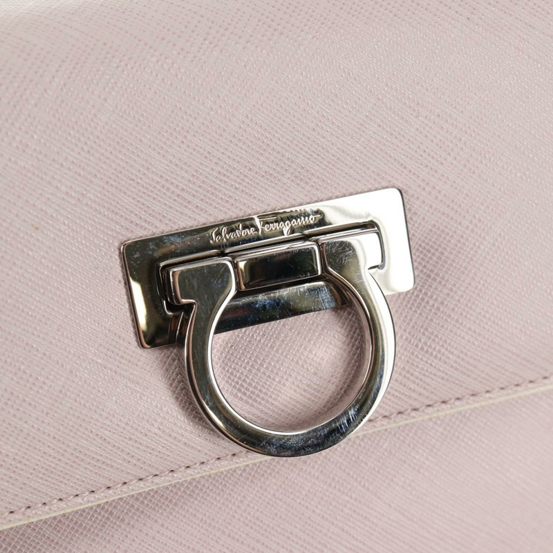 【日本直送】Salvatore Ferragamo Gancini 手提包 皮革 2 向 粉紅色 銀色 正品 128169V-20