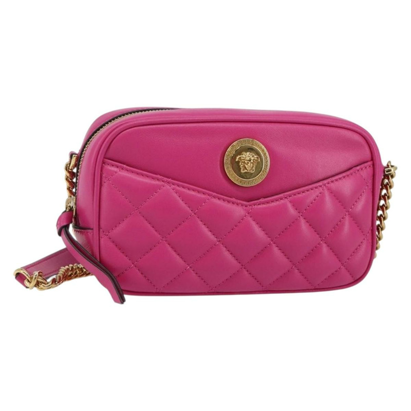 【日本直送】VERSACE 鏈條單肩包 皮革 粉紅金色 正品 128162V-0