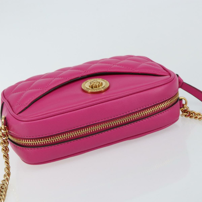 【日本直送】VERSACE 鏈條單肩包 皮革 粉紅金色 正品 128162V-5