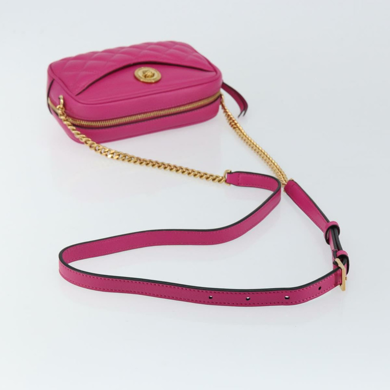 【日本直送】VERSACE 鏈條單肩包 皮革 粉紅金色 正品 128162V-6