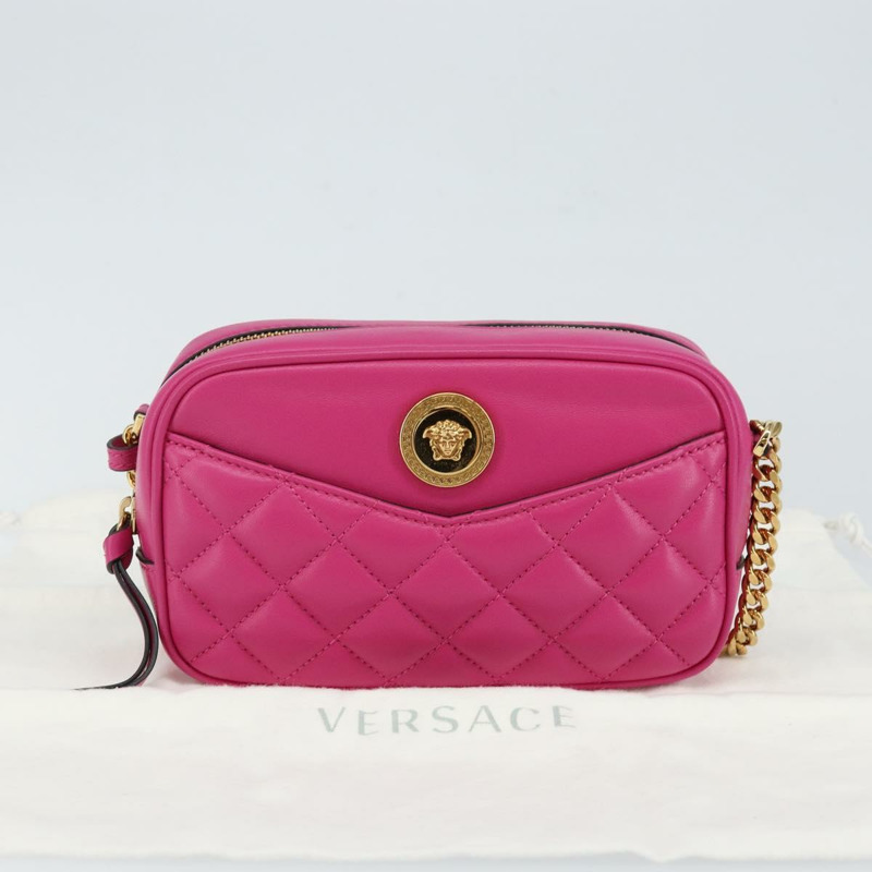 【日本直送】VERSACE 鏈條單肩包 皮革 粉紅金色 正品 128162V-11