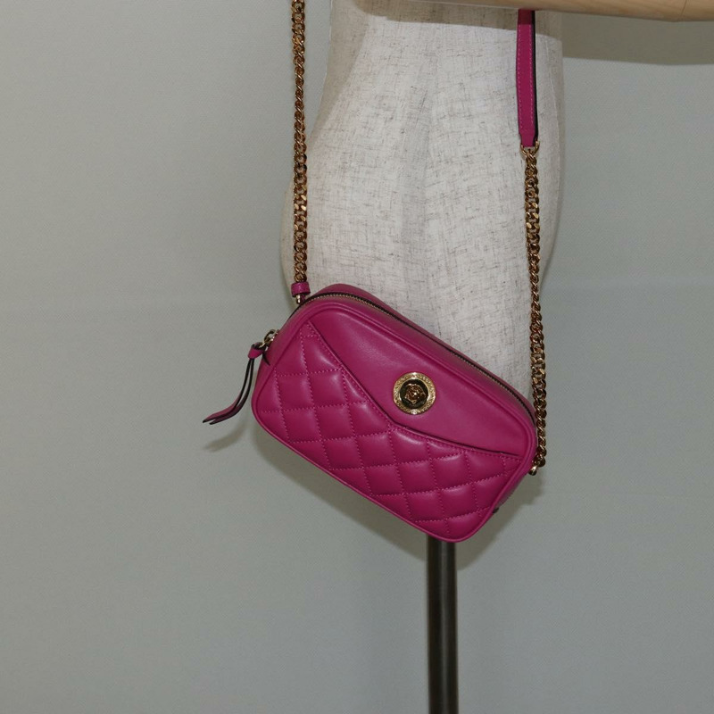 【日本直送】VERSACE 鏈條單肩包 皮革 粉紅金色 正品 128162V-22