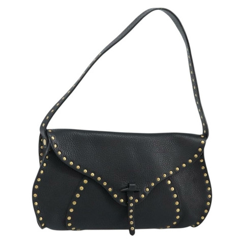CELINE 鉚釘肩背包 皮革 黑金色 正品 144475V