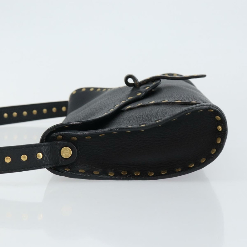 【日本直送】CELINE 鉚釘肩背包 皮革 黑金色 正品 144475V-3