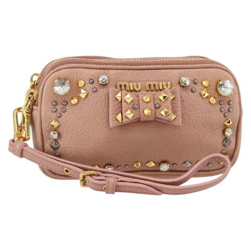 【日本直送】Miu Miu 手拿包 皮革 米色 金色 正品 144819V-0