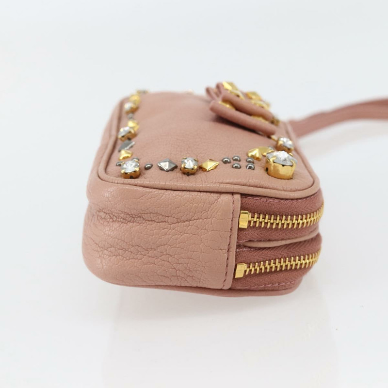 【日本直送】Miu Miu 手拿包 皮革 米色 金色 正品 144819V-2