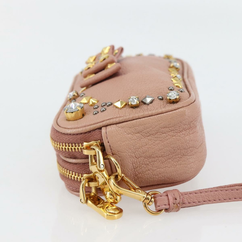 【日本直送】Miu Miu 手拿包 皮革 米色 金色 正品 144819V-3