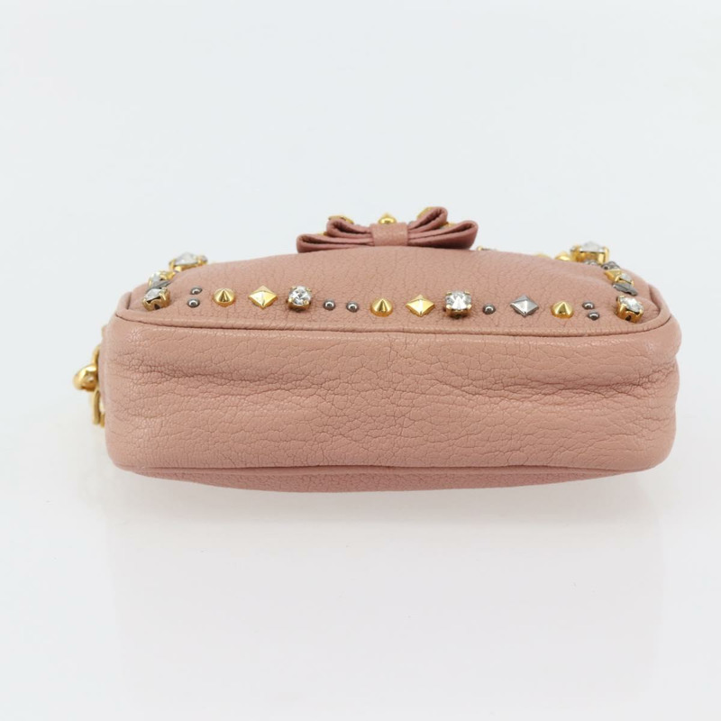 【日本直送】Miu Miu 手拿包 皮革 米色 金色 正品 144819V-4