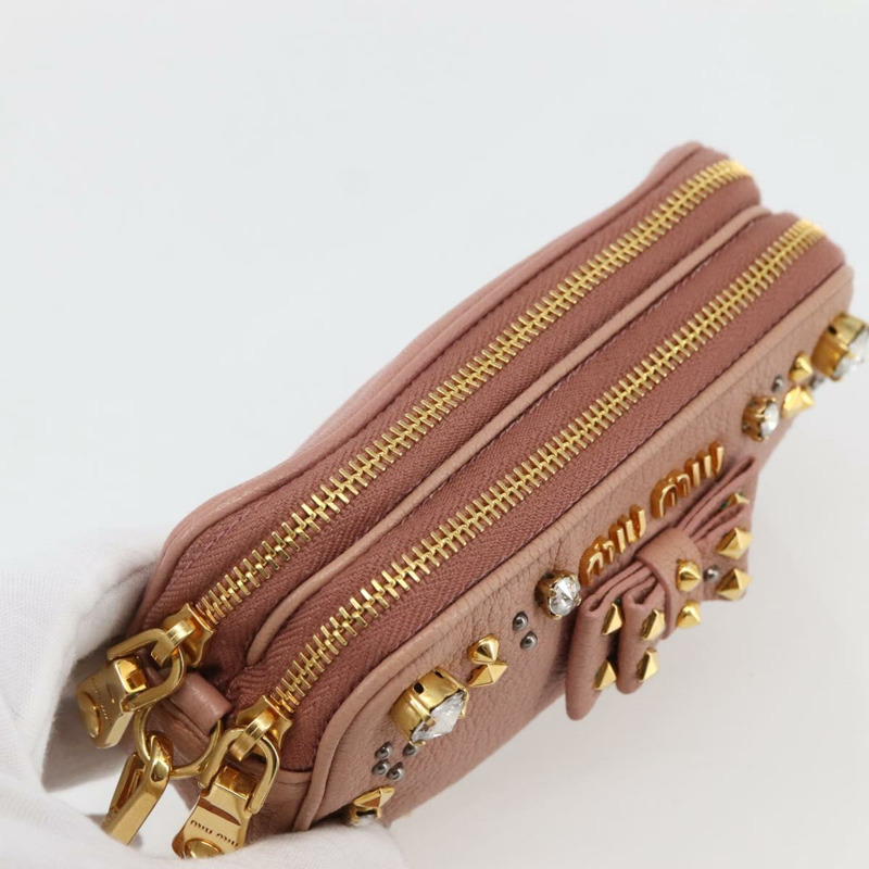 【日本直送】Miu Miu 手拿包 皮革 米色 金色 正品 144819V-5