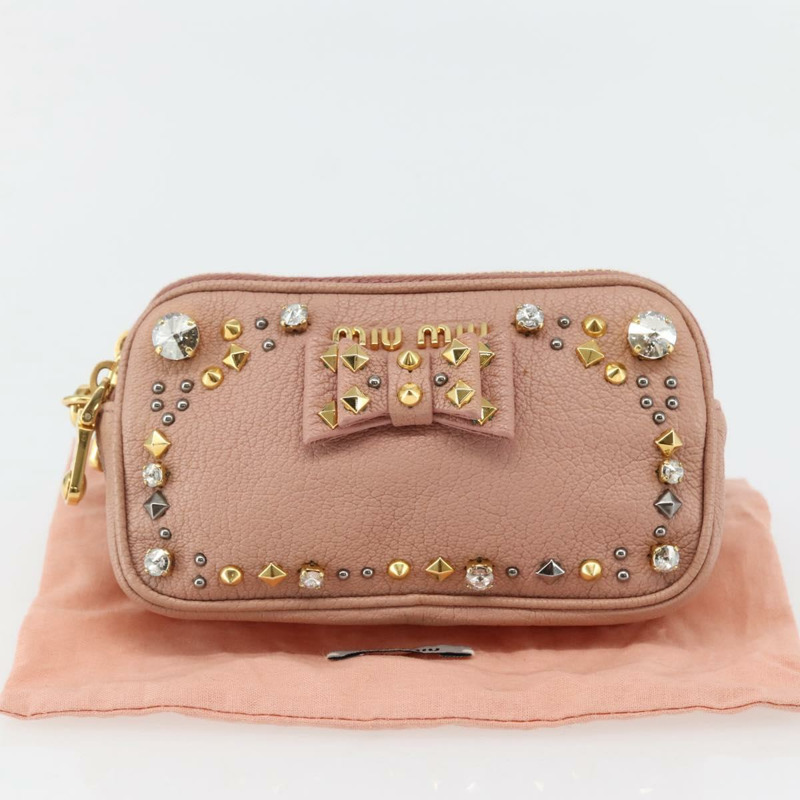 【日本直送】Miu Miu 手拿包 皮革 米色 金色 正品 144819V-11