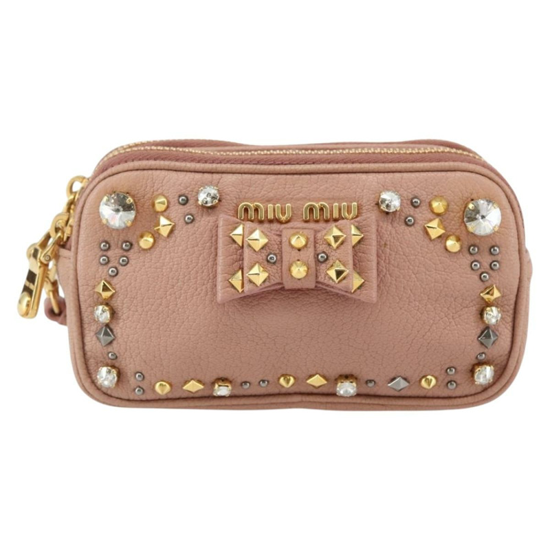 【日本直送】Miu Miu 手拿包 皮革 米色 金色 正品 144819V-12
