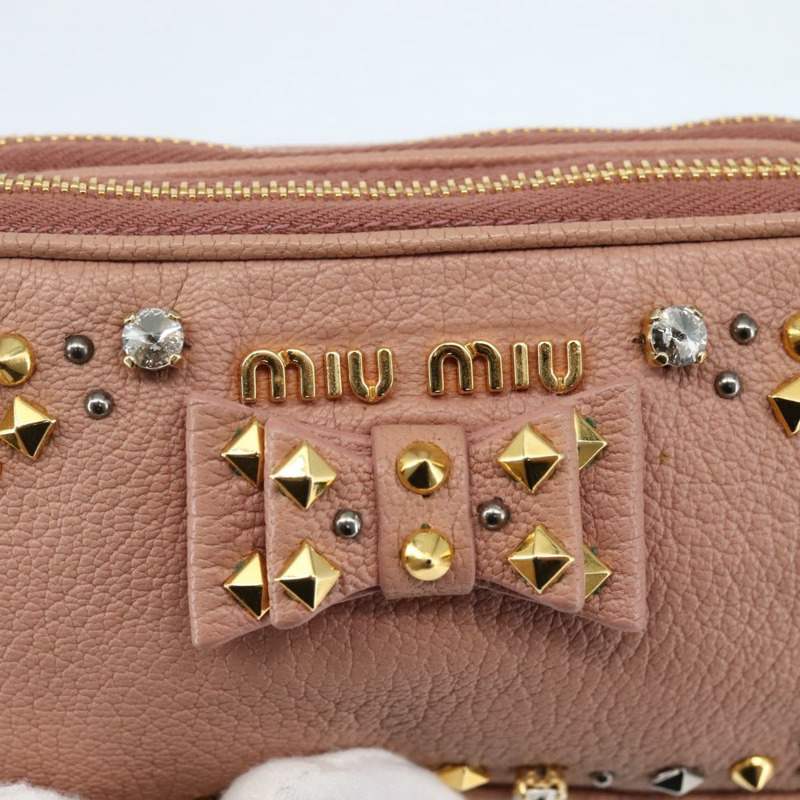 【日本直送】Miu Miu 手拿包 皮革 米色 金色 正品 144819V-18