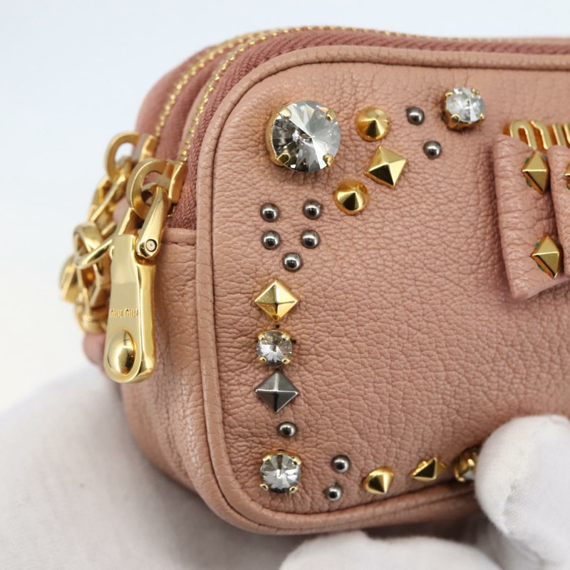 【日本直送】Miu Miu 手拿包 皮革 米色 金色 正品 144819V-20