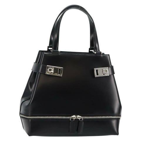 Salvatore Ferragamo Gancini 手提包 皮革 黑色 銀色 正品 143654V