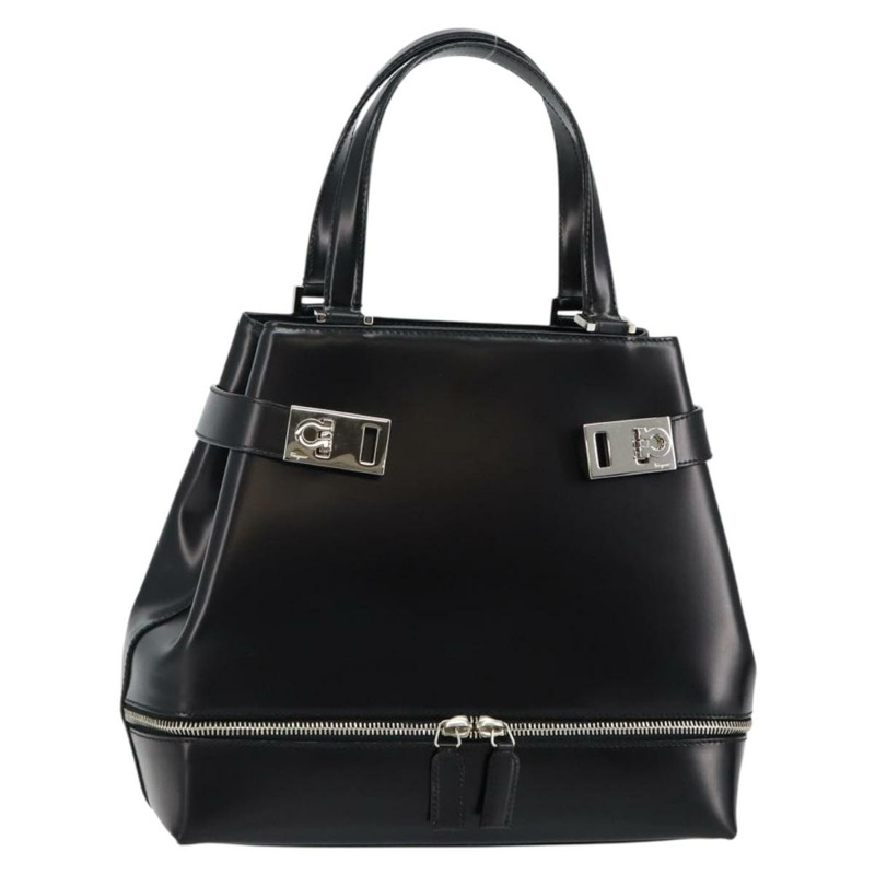 【日本直送】Salvatore Ferragamo Gancini 手提包 皮革 黑色 銀色 正品 143654V-0