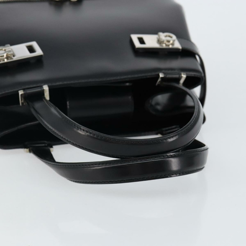 【日本直送】Salvatore Ferragamo Gancini 手提包 皮革 黑色 銀色 正品 143654V-6