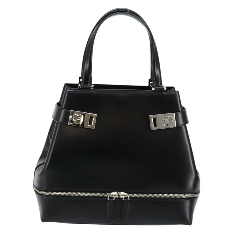 【日本直送】Salvatore Ferragamo Gancini 手提包 皮革 黑色 銀色 正品 143654V-12