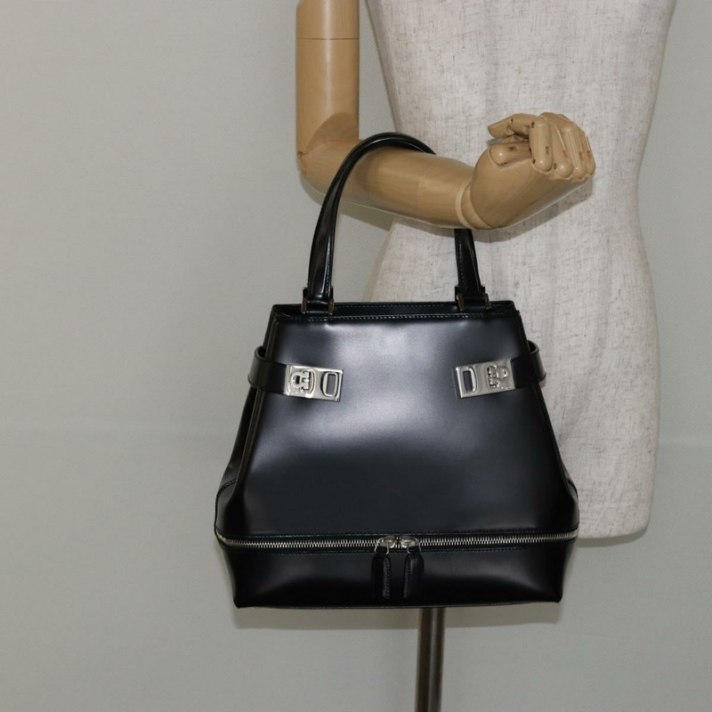 【日本直送】Salvatore Ferragamo Gancini 手提包 皮革 黑色 銀色 正品 143654V-22