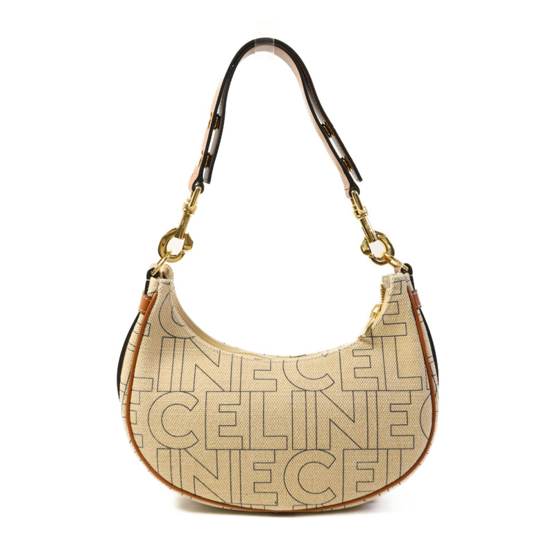 CELINE 帆布/皮革Ava Triomphe金扣肩背袋-1