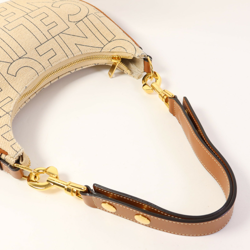 CELINE 帆布/皮革Ava Triomphe金扣肩背袋-4