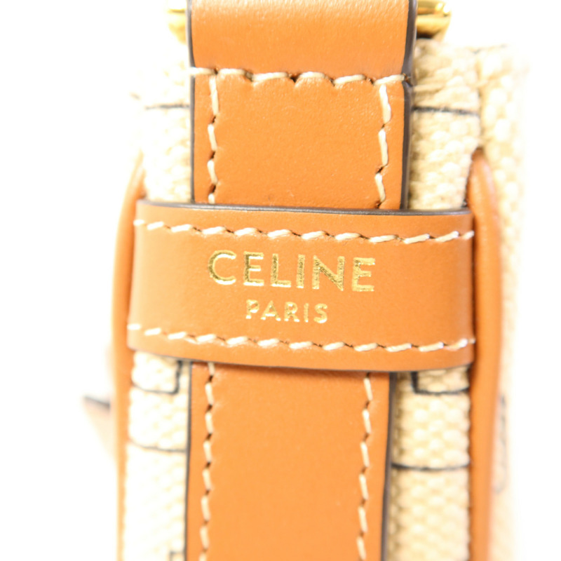 CELINE 帆布/皮革Ava Triomphe金扣肩背袋-6