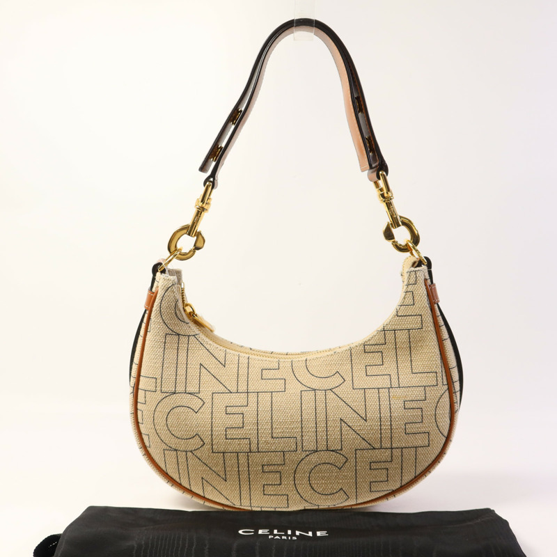 CELINE 帆布/皮革Ava Triomphe金扣肩背袋-17