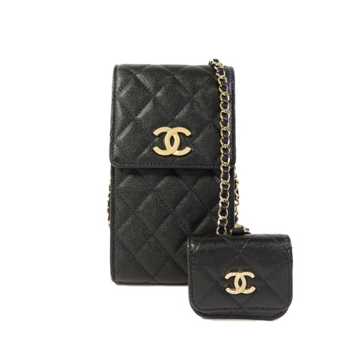 CHANEL 牛皮皮革Phone and Airpods Case金扣手機袋