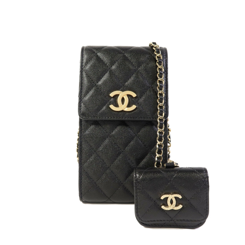 CHANEL 牛皮皮革Phone and Airpods Case金扣手機袋-0