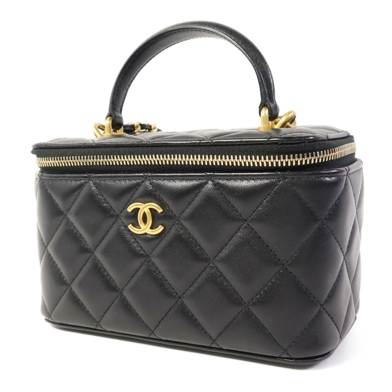 CHANEL 羊皮皮革Vanity Case金扣鏈帶手挽肩背兩用袋-2