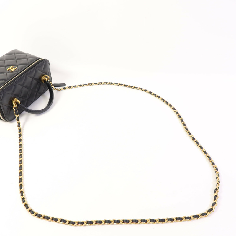 CHANEL 羊皮皮革Vanity Case金扣鏈帶手挽肩背兩用袋-4