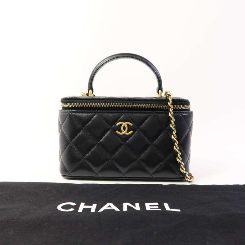 CHANEL 羊皮皮革Vanity Case金扣鏈帶手挽肩背兩用袋-13