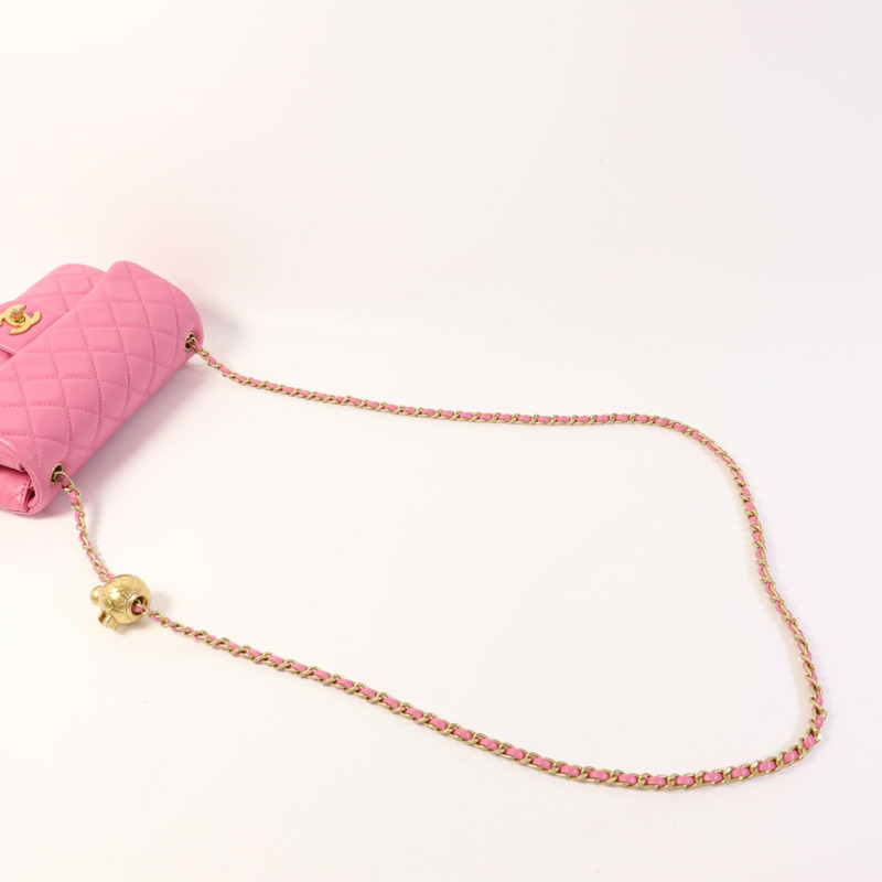 CHANEL 羊皮皮革Classic 20 Golden Ball金扣鏈帶肩背袋-4