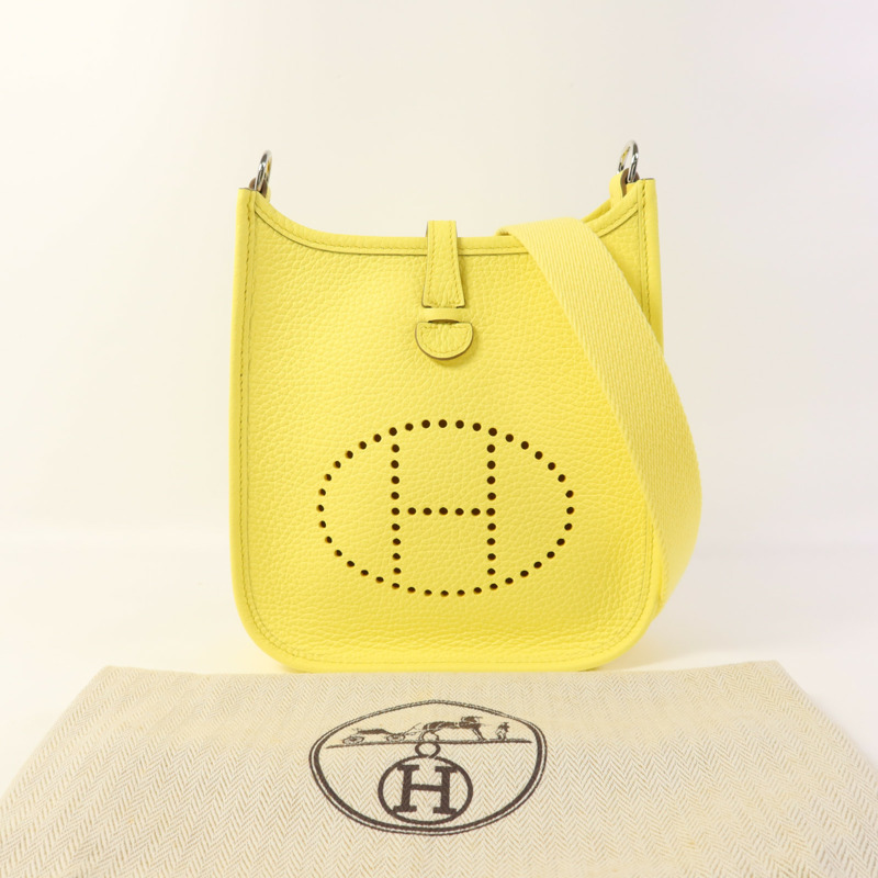 HERMES Clemence皮革Evelyne TPM銀扣肩背袋Lime-13